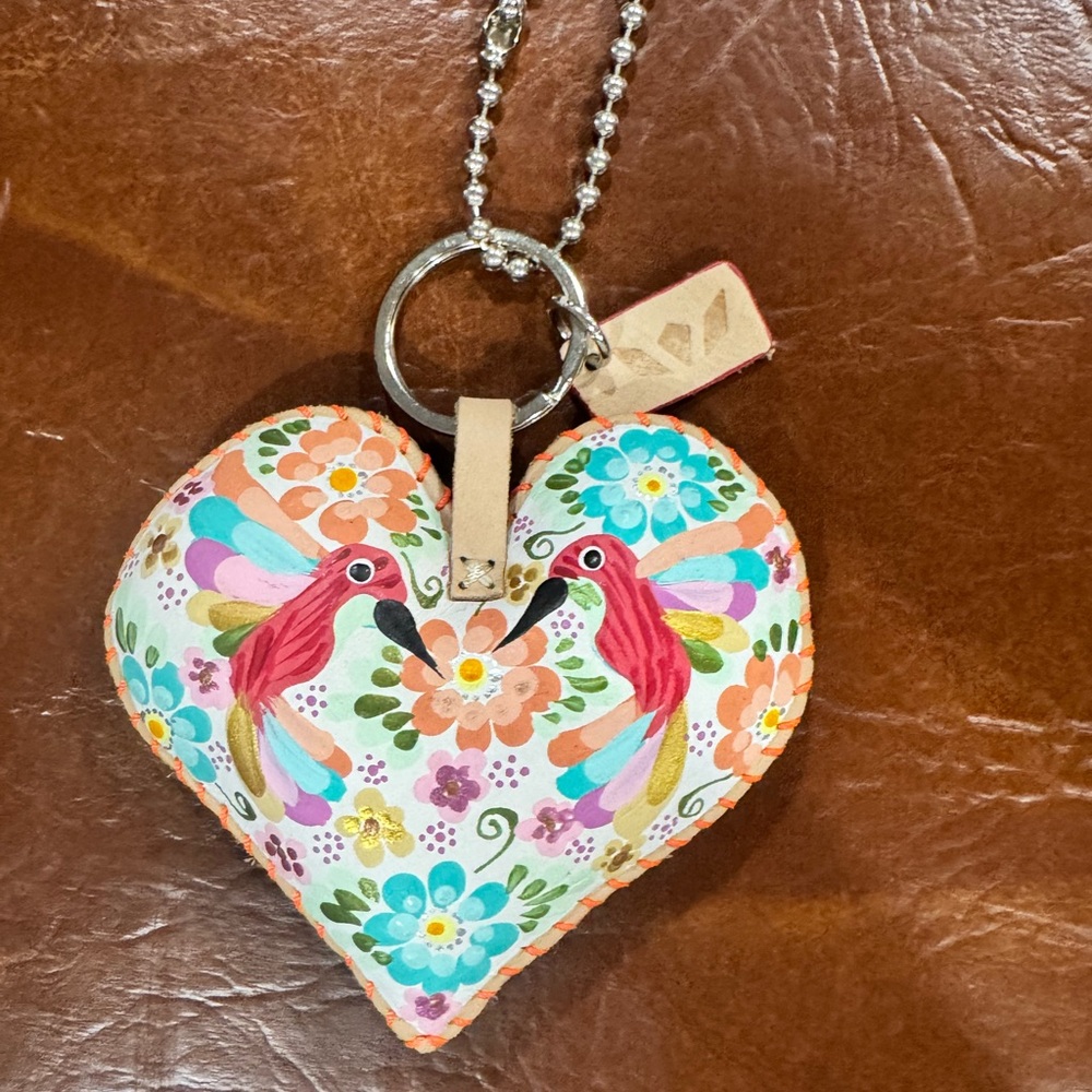 Consuela Kind Heart Colorful Heart Keychain with Hummingbird Design